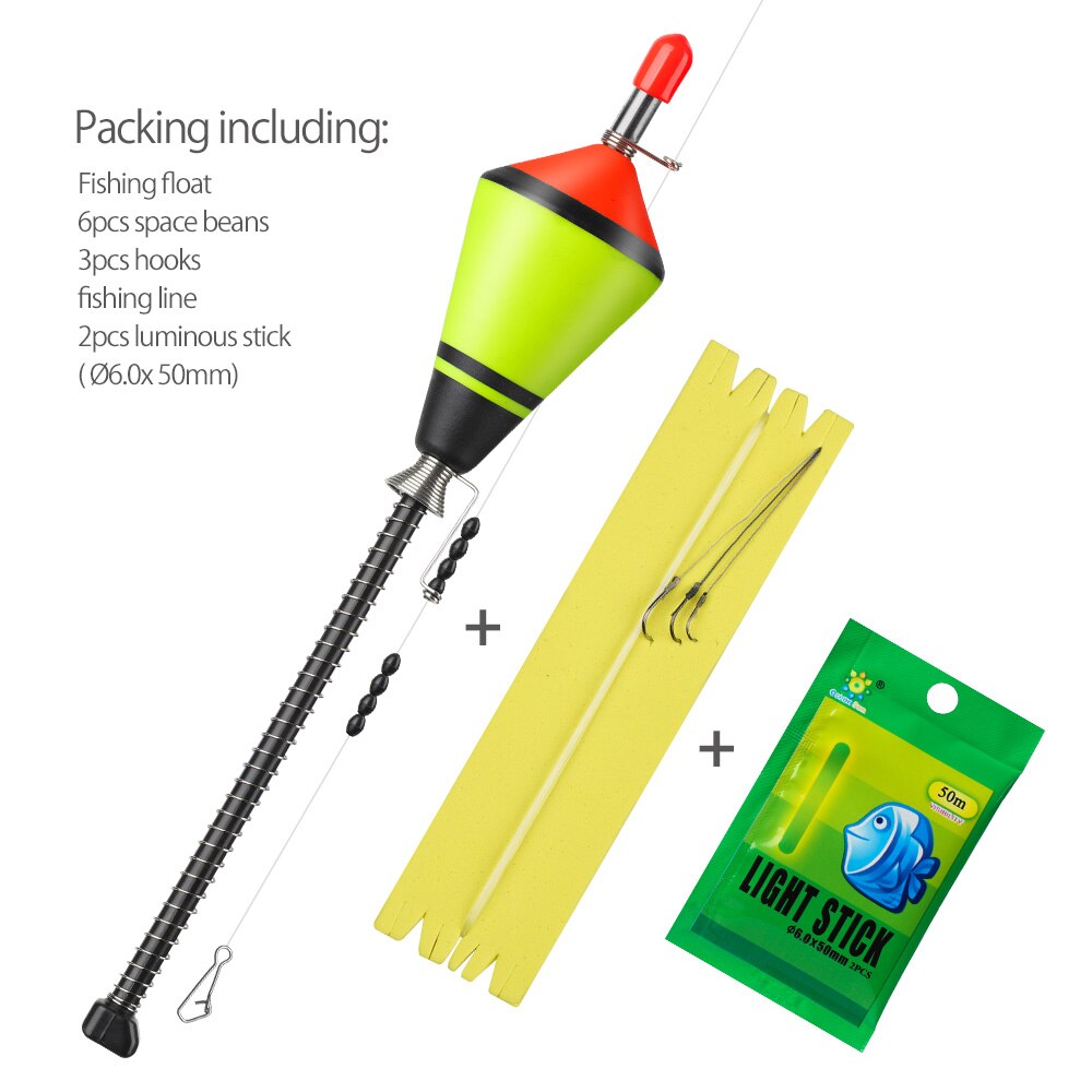 Donql Automatische Visserijvlotter Set Eva Karper Lichtgevende Bobber Vissen Vlotter Met Lightsticks Of Vishaak Vissen Accessoires Tool: set 1