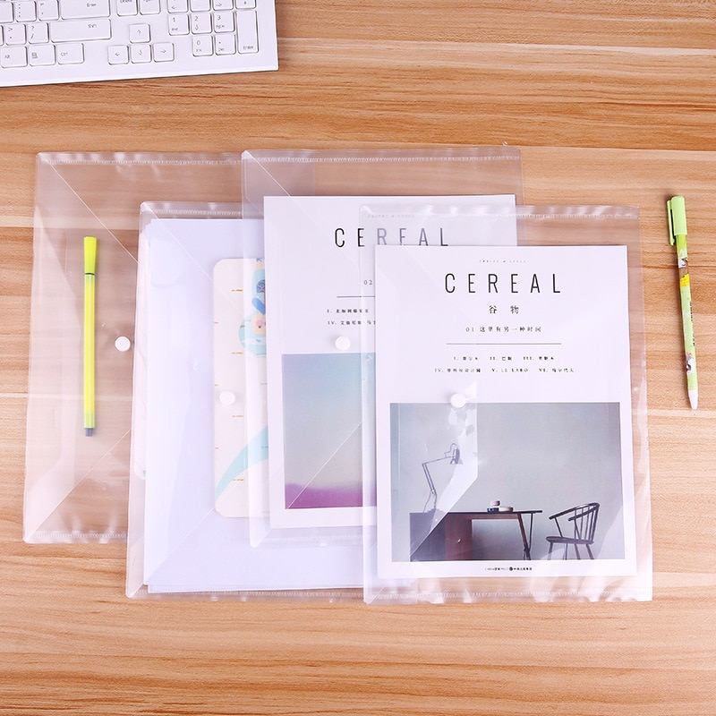 1 pcs Waterproof A4 File Bag Clear Grid Button PVC File Bag Folder Office Stationery