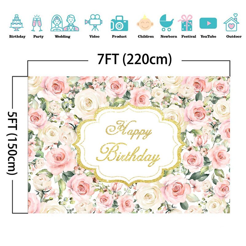 Neoback Bloem Achtergrond Volwassen Baby Kind Verjaardagsfeestje Banner Achtergrond Fotografie Goud Roze Roos Foto Achtergrond Custom