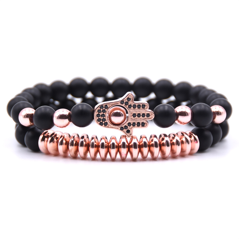 2 teile/satz Mikro Pflastern CZ Palme Reize Armbänder für frauen 8mm matt perlen stein Armbinde männer schmuck bileklik: 3