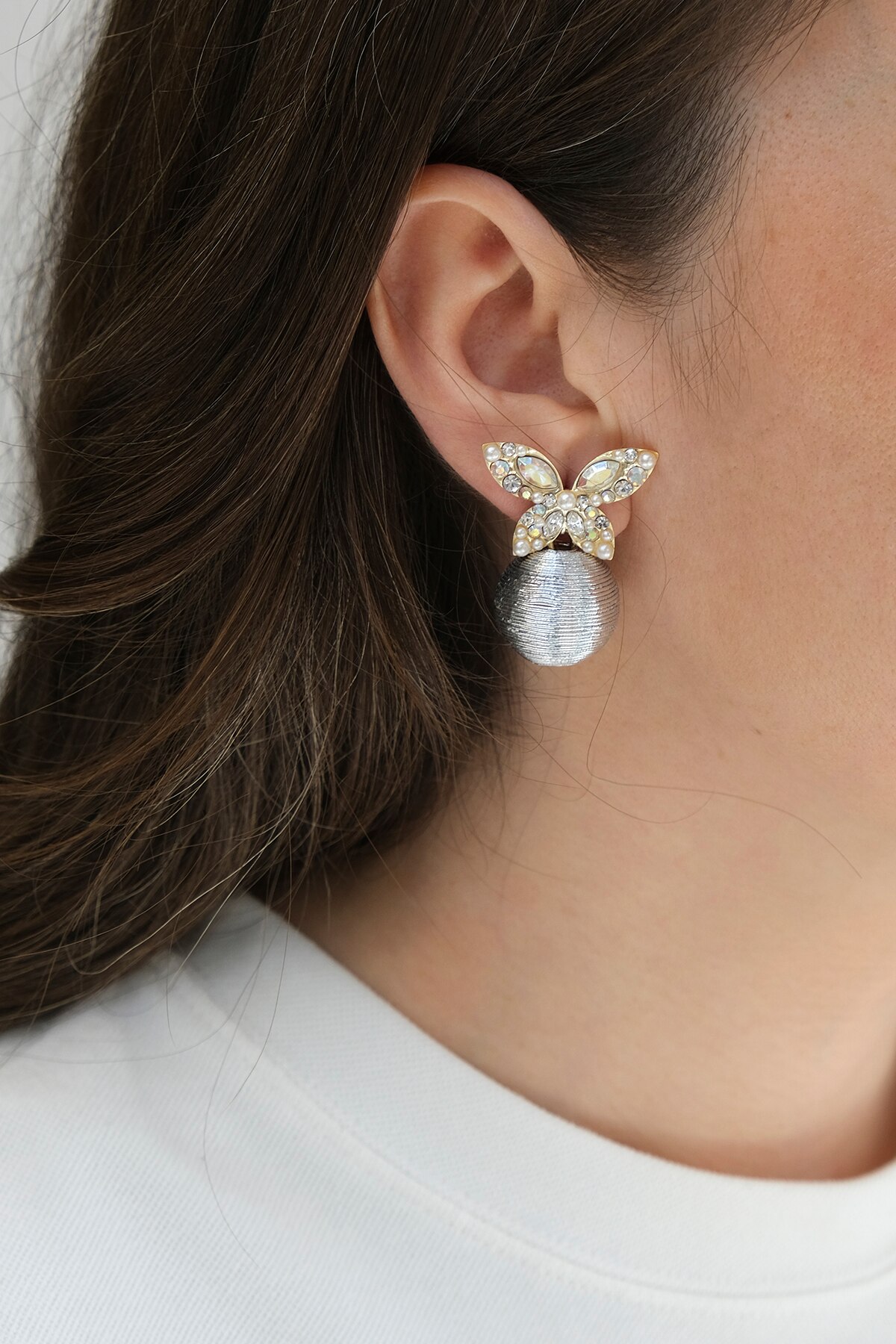 Marjin Voor Vrouw Earring Ronde Steen Vlinder Dacht Goud Gekleurde Dangle Oorbellen Sieraden