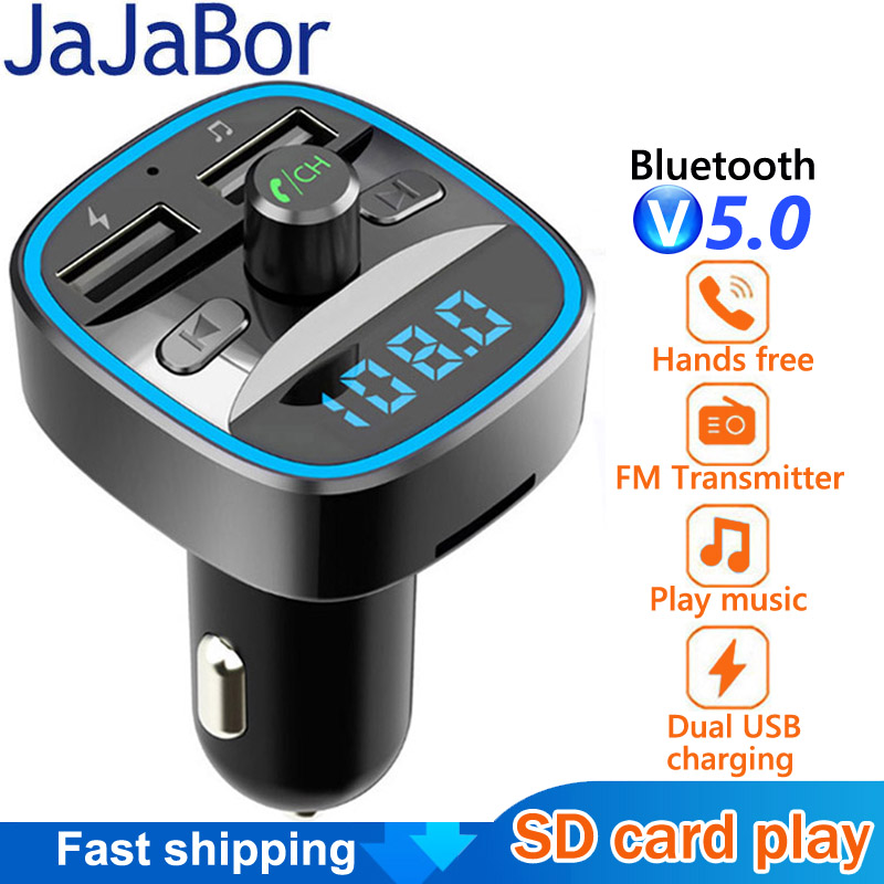 Jajabor Fm-zender Bluetooth Carkit Handsfree Bellen Auto Bluetoooth 5.0 Auto MP3 Speler 2.4A Quick Charge Usb Autolader