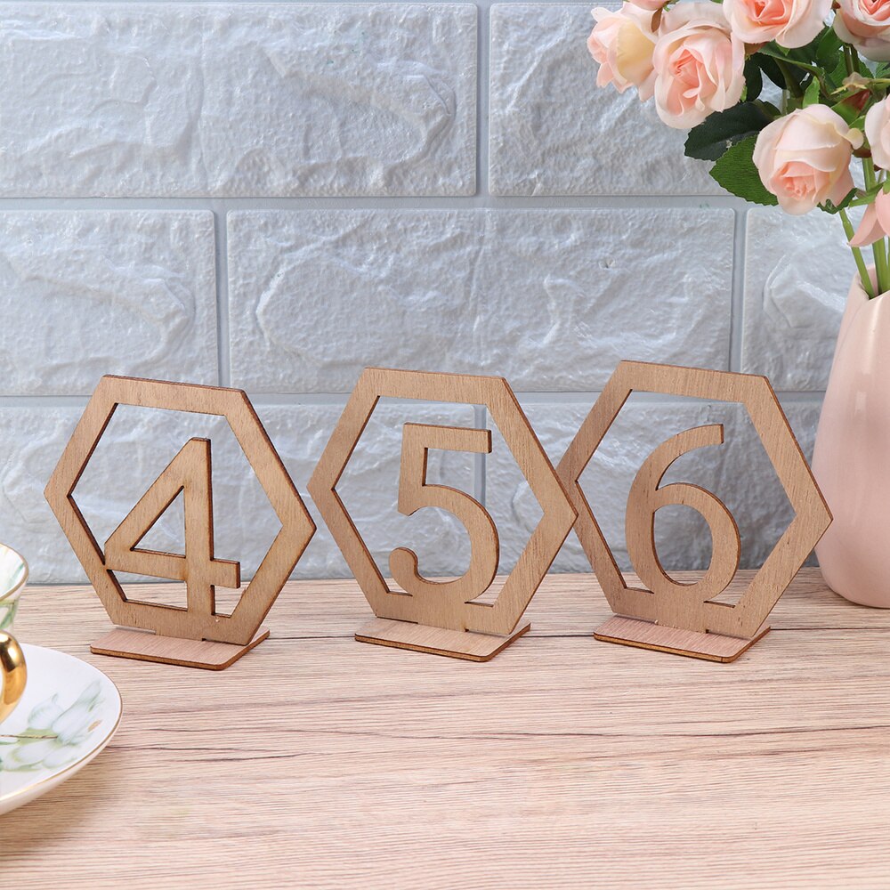 20 piezas 1-20 asiento número de madera hexagonal asiento número boda Número de madera para mesa s decoración hueco-Número de madera para mesa decoración f