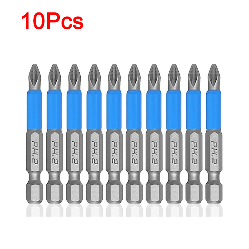 Embouts de tournevis antidérapants de 50mm, 10 pièces, tête unique magnétique PH1 PZ1 PH2,PZ2,PH3 PZ3 S2, outil électrique en acier, embout Phillips, tige hexagonale: Black