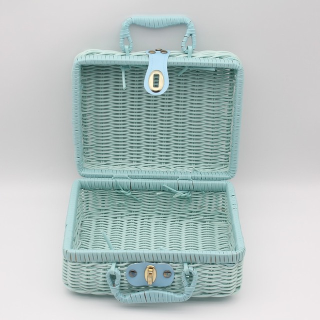 Paniers en rotin PP rétro, panier de rangement pour pique-nique, valise WUNICEF avec boîte à la main, boîte de rangement cosmétique tissée, rangement d'organisation: XL / Rouge