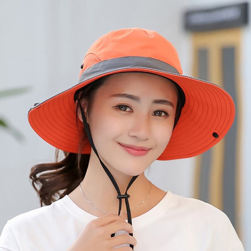 Bucket Hat - Breiter Schirm - Sonnenschutz - Atmungsaktiv Nylon - One Size - Kinnband für Strand Wandern
