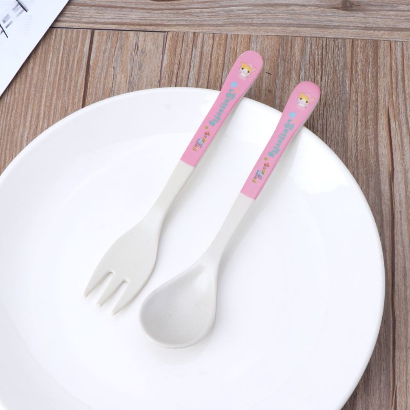 2 stuks/set bamboevezels milieuvriendelijk schattige lepel vork kinderservies baby lepel vork