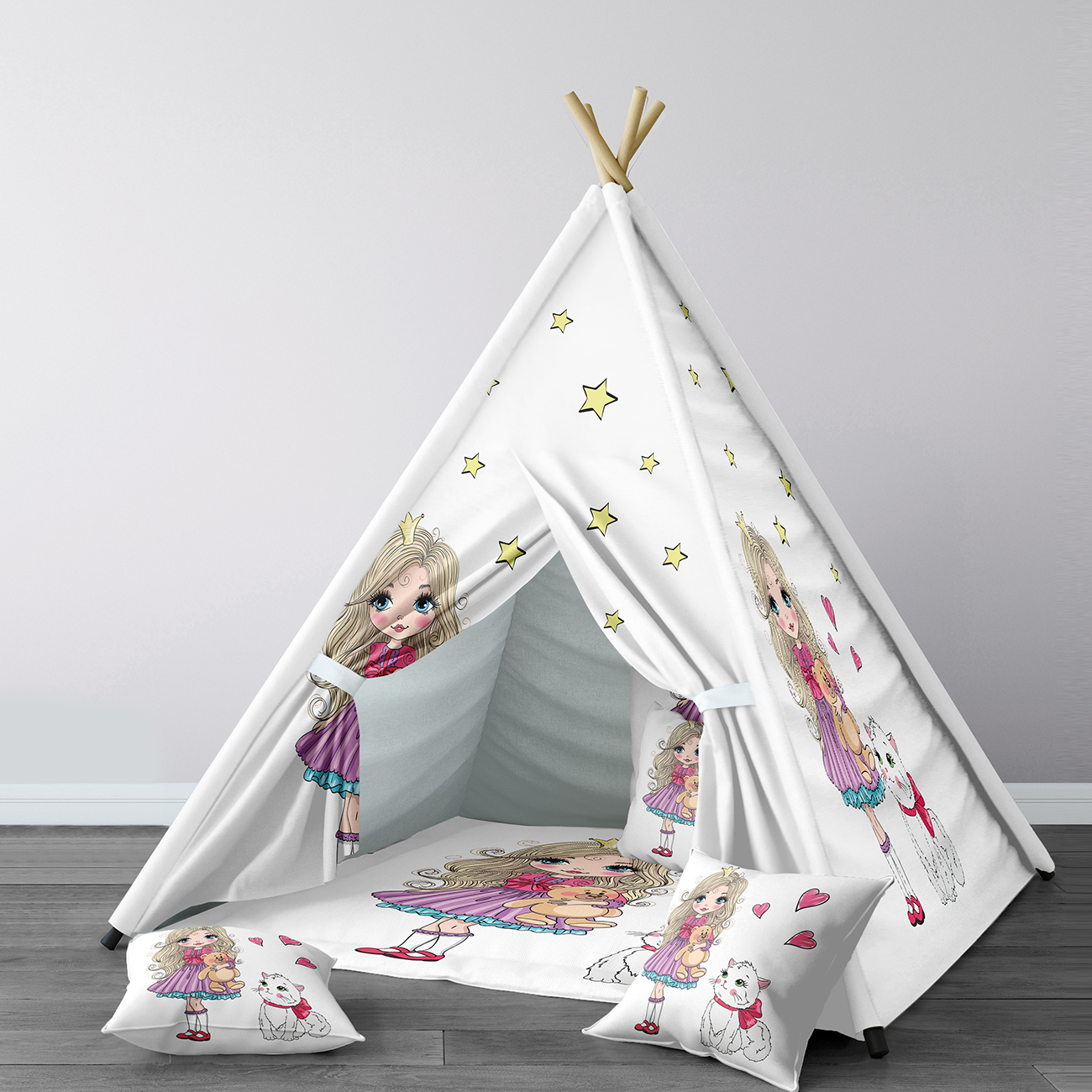 Spelen Tent Voor Kinderen Wigwam Draagbare Indoor Speeltuin Tenten Kinderen Slaapkamers Wit Meisje Kat Leuke Model 154