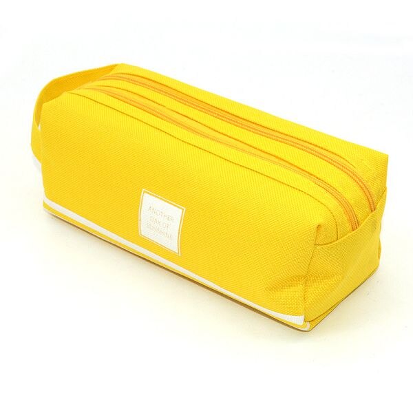 Pencil Case Solid Estuche Escolar Large Capacity Etui Pennen Box Trousse Scolaire Stylo Pencilcase Stripe Canvas Double Zipper: YELLOW