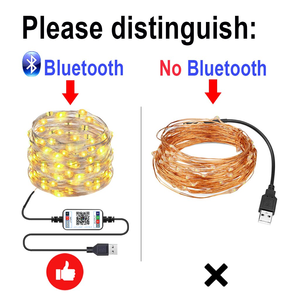 Julbelysning utomhus bluetooth led snöre trädgård års krans dekoration usb festong led ljus belysning