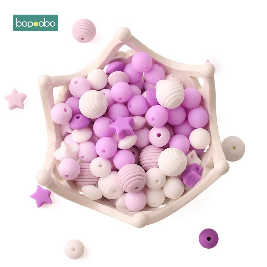Bopoobo-accessoire de dentition en Silicone | Perles pour bébé, sans BPA, jouet mordre, bonne , bricolage, fabrication de collier, 100 pièces: Purple Beads