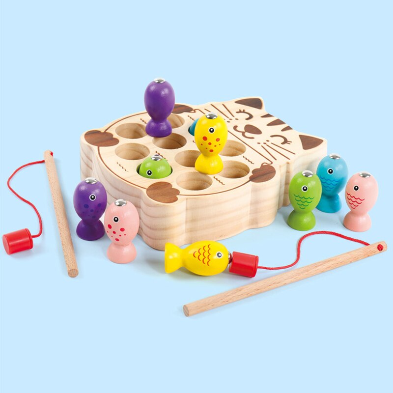 13 Pcs Wooden netic Fishing Game Jigsaw Puzzle Attention Training