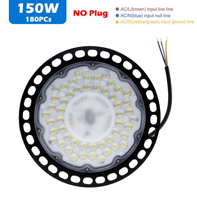 200W UFO LED High Bay Light Waterproof Warehouse Hanging Lights Aluminum Garage Factory Basement Parking Lighting Fixtures: 150W No Plug / White 6000K