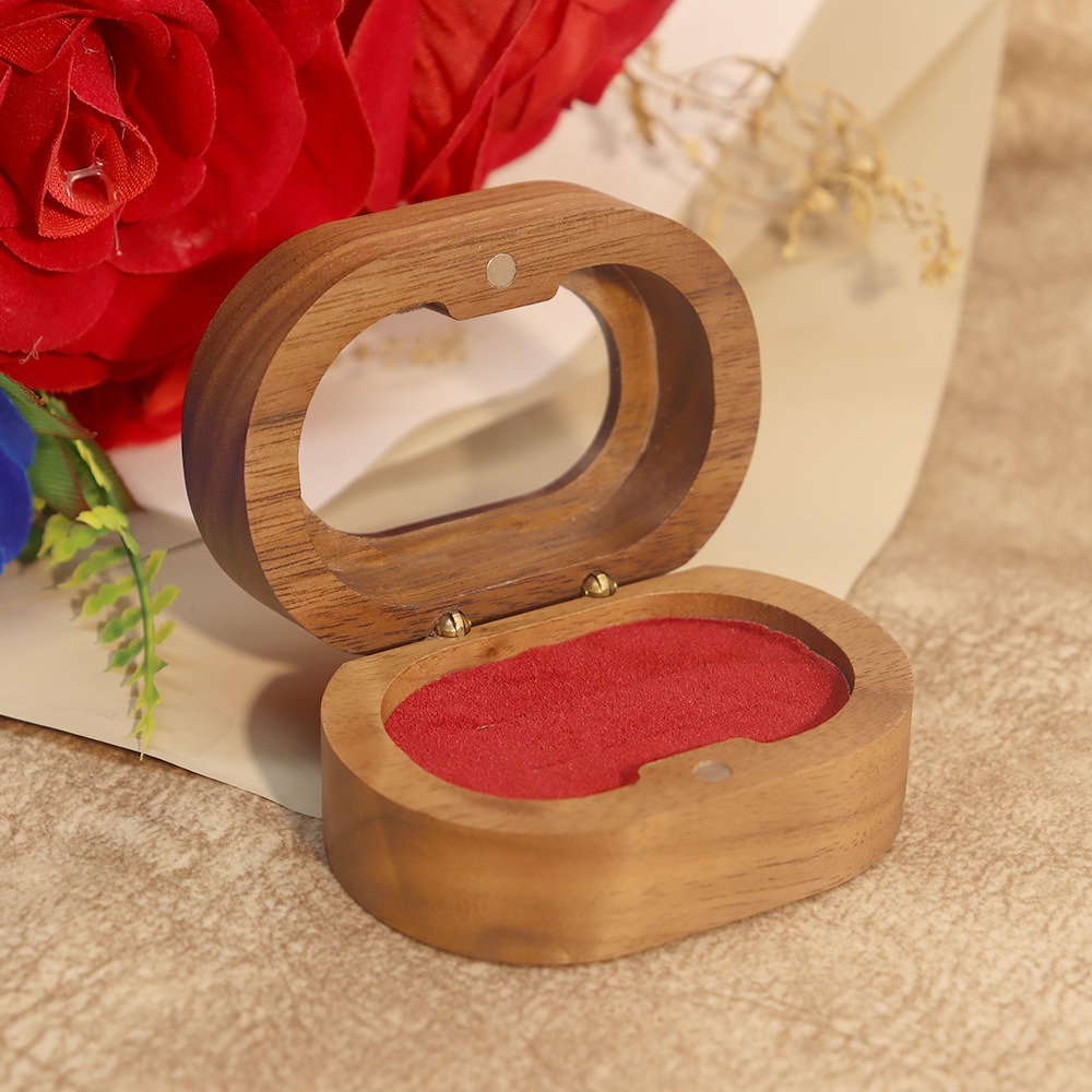 Caja de madera Retro para anillos de compromiso, caja de almacenamiento de joyería, caja para anillos de boda, Mini exhibición de anillos, soporte para anillos de pareja, boda: Naranja