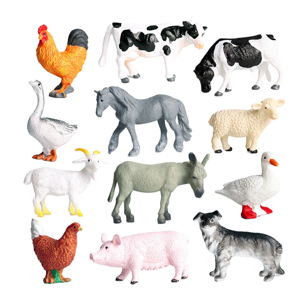 Simulation 12 Pieces Farm Animasl Model Set Cow Duck Goose Educational Toys