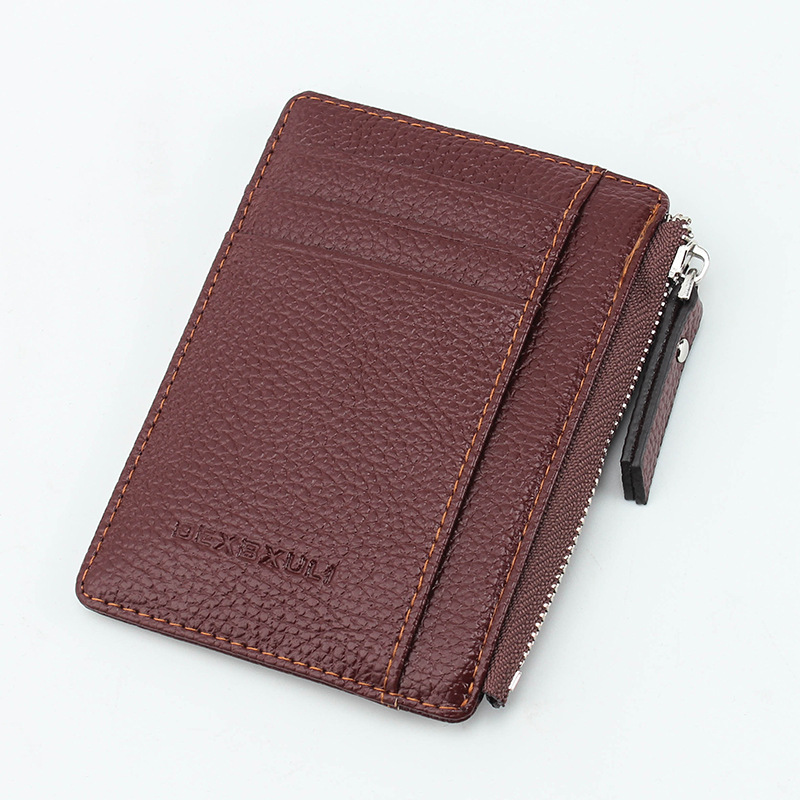 Herre dame mini id-kortholdere bedriftskredittkortholder pu skinn slank bankkortveske arrangør lommebok: Brun
