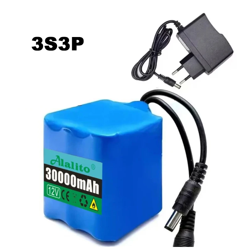 12V 3s3p 30Ah battery pack 18650 lithium ion 12V 50000mAh DC12.6V super large capacity rechargeable battery with BMS + charger