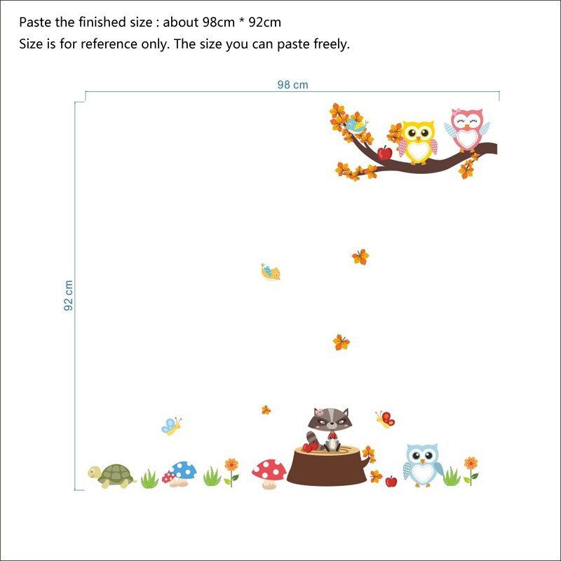 Cartoon owl on tree animals Wall Stickers for kids baby rooms Mural Art Decals nursery sticker wallpaper for home decoration