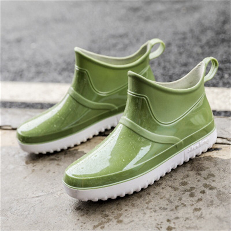 Men's PVC Waterproof Ankle Rainboots Rubber Non-slip Car Wash Kitchen Work Shoes Platform Male Booties zapatos de hombre: Green / 13