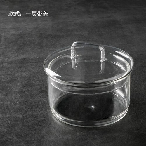 Taide läpinäkyvä lasiastia hedelmäsalaattikulho kannella kotitalousyhdistelmä monikerroksinen säilytyskulho japanilainen lasiastiasto 400ml: A
