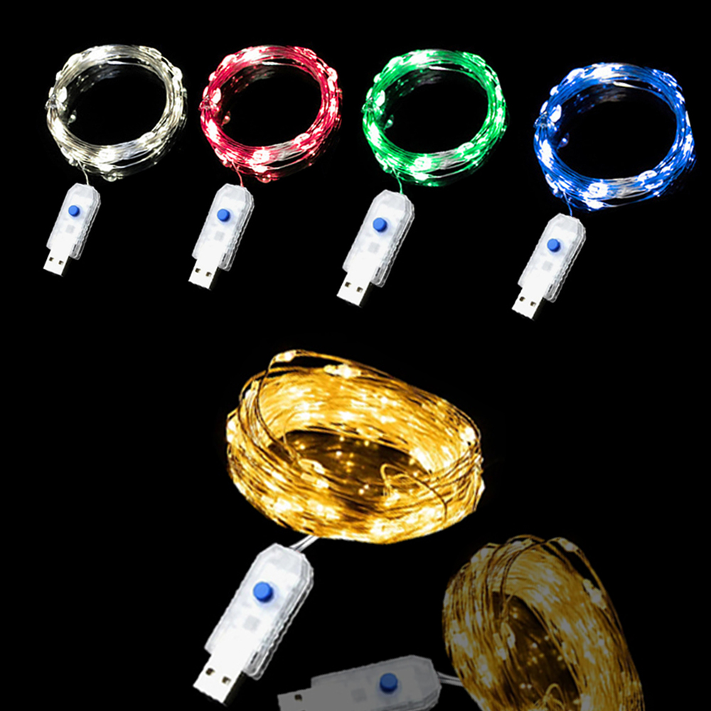 Guirnalda de luces LED USB con alambre de cobre, guirnaldas de luces impermeables, 8 modos, decoración DIY, de boda, dormitorio, guirnalda de Navidad