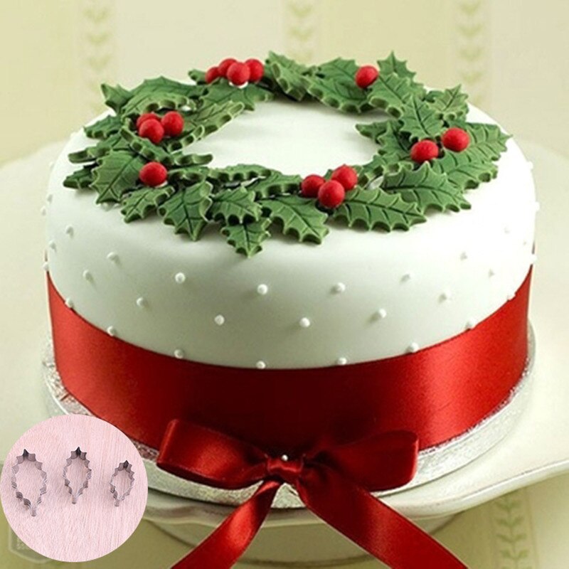 Abrikoos 3Pcs Cakevorm Hulst Bladeren Rvs Fondant Cookie Cutters Voor Bruiloft Taart Decoreren Gereedschappen