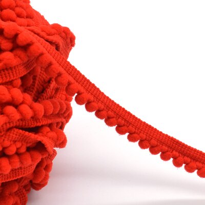 5yd/lot 10mm breedte kleurrijke kleine PP bal kant lint kwastje trim naaien materiaal accessoires voor woondecoratie: red 401