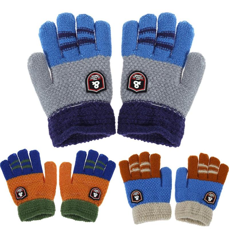 Inverno crianças bebê quente luvas dos desenhos animados crianças malha estiramento luvas meninos meninas retalhos elástico dedo cheio muff mão