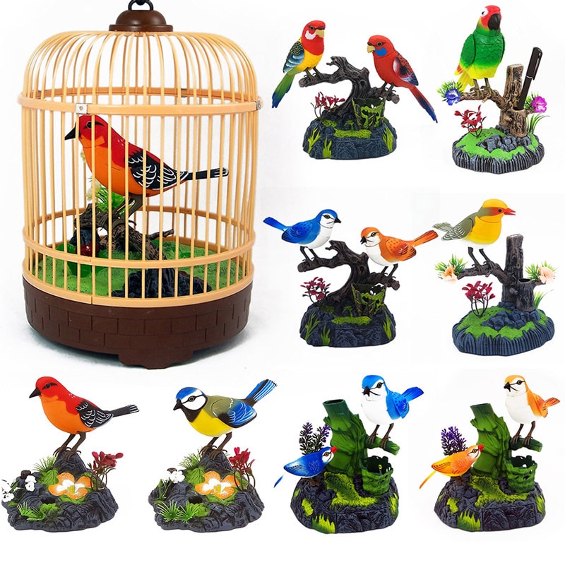 Electric Simulation Induction Bird Sound Voice Control Electric Bird Pet Toy Cage Birdcage Kids Toy Garden Ornaments