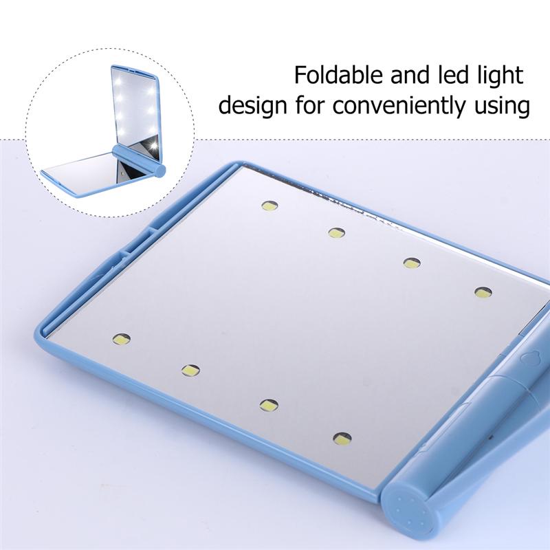 Foldbart led makeup spejl lys firkantet med tosidet håndholdt makeup spejl iøjnefaldende mini makeup spejl til udendørs rejser
