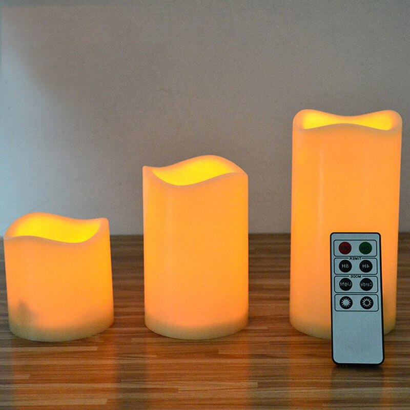Set of 3 Amber Flameless Battery Operated Candles With Remote Control,Plastic Color Changing Led Pillar Candles,Battery Included: 8 keys remote