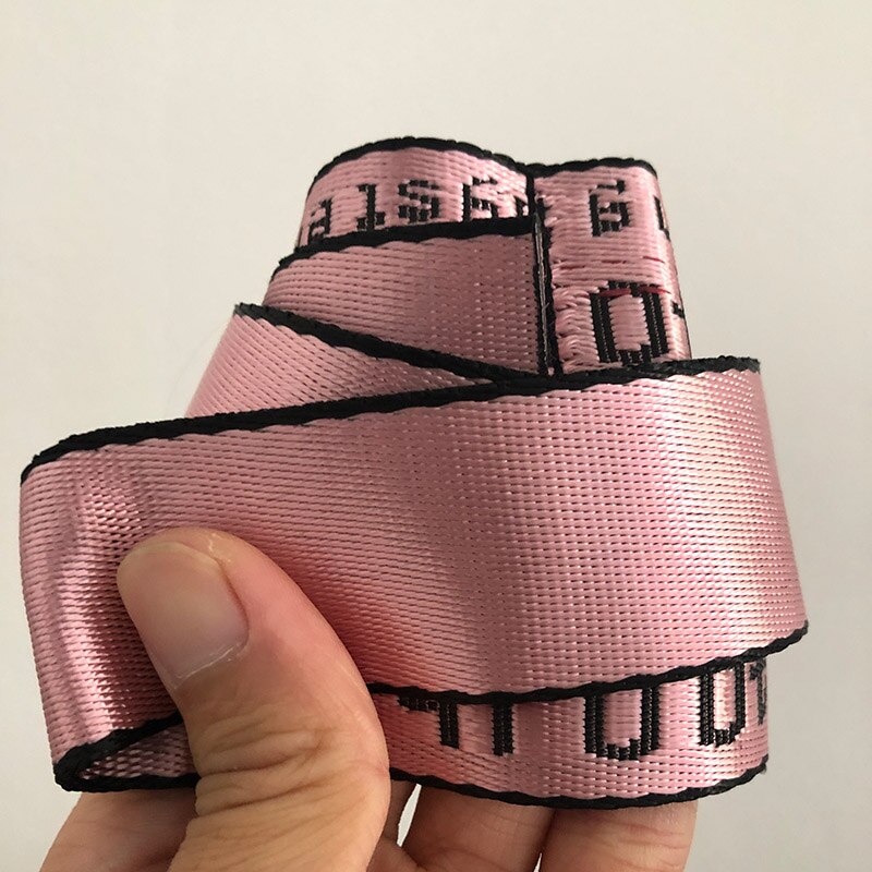 Gult bælte unisex lærred bælter bogstaver trykt d ring dobbelt spænde punk talje rem kvinder mænd teenager lang bred: Pink off bælte / 110cm