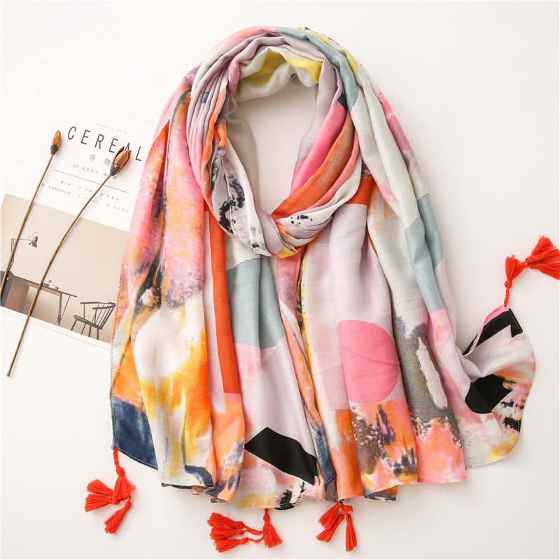 Foulard bohème pour femme, hijab blanc imprimé bohème, écharpe chaude en viscose, marque de luxe, couverture enveloppante pour femme: Style 11