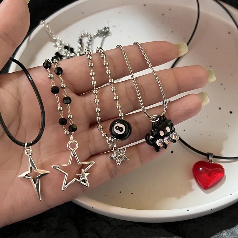 Collar de corazón de amor Y2k para mujer, Hip Hop, corazones rojos, colgantes rosas, collares, cadena de cuerda, Rave para niñas, joyería gótica