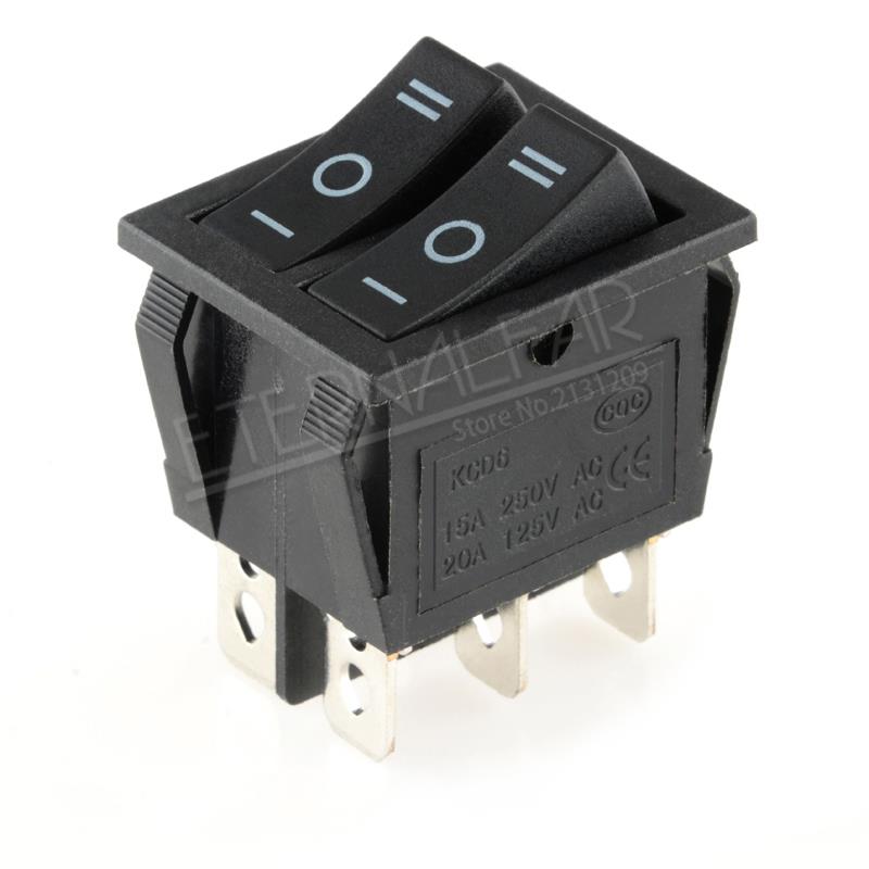 KCD6 16A 250V AC Rocker Schalter Stiefel Schalter 6Stifte Mit Lampe AUF-aus rot sterben Elektrische Grill grün Elektrische Heizung Doppel Schiff Typ: KCD6-Schwarz-6J6D / 1Stück -viel