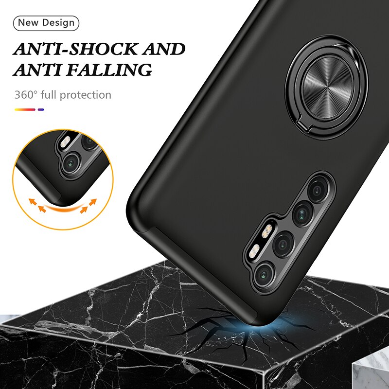 Coque blindée antichoc pour Xiaomi Mi Note 10 Lite, avec anneau métallique magnétique et support de protection arrière