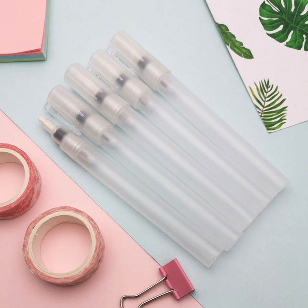 Bolígrafos de punta plana para pintar, rotuladores de plástico de 3mm, redondos, acrílicos, acuarelas, tinta de tubo en blanco, recarga de plumas