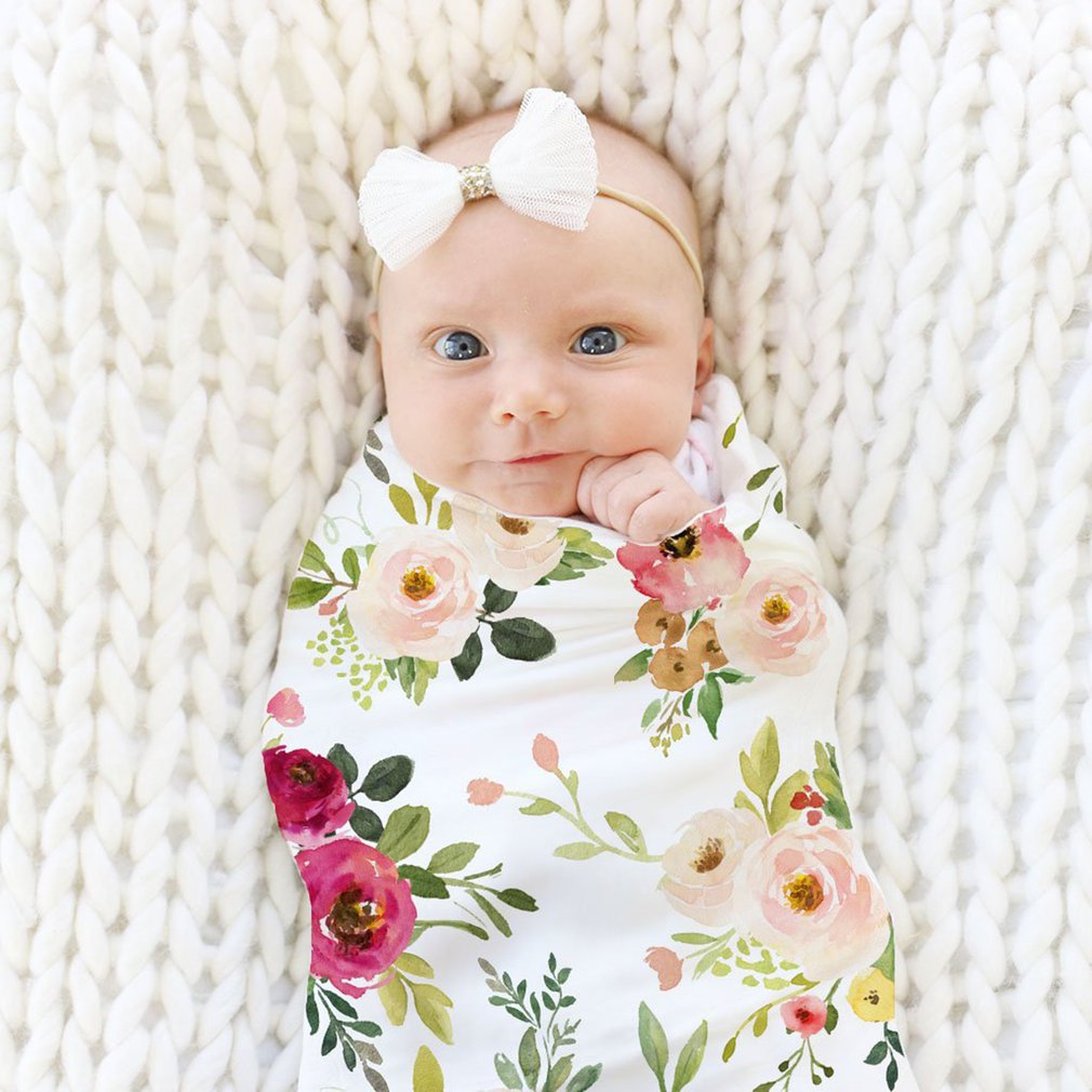 Newborn Watercolor Printing Wrap Cloth Neutral Downy Flowers Dot Animal Infant Baby Crib European And American Style