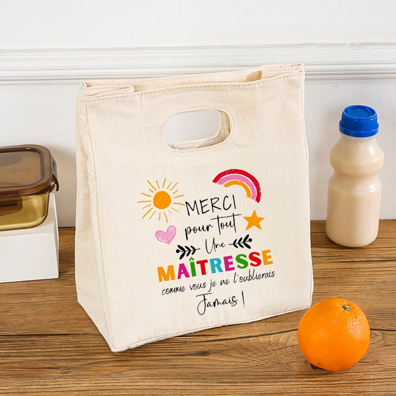 Merci Maîtresse geïsoleerde lunchtas voor dames Koeltas Thermische tas Draagbare lunchbox Zakken Ijspak Tote Voedsel Picknickzakken Cadeau