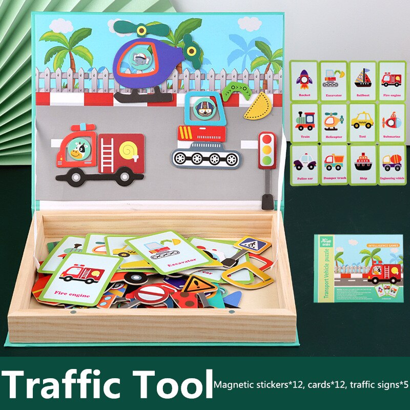 Cartoon Baby Houten Magnetische Puzzel Figuur/Dieren/Voertuig Tekentafel Box Kleuterschool Vroege Educatief Speelgoed Cadeau Voor Kinderen: A8