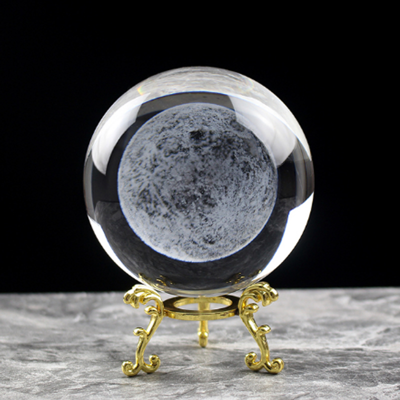 3D Moon Model Crystal Ball Astronomy Sphere Decorative Ball Planets Glass Ball Sphere Decorative Miniature Model Ball