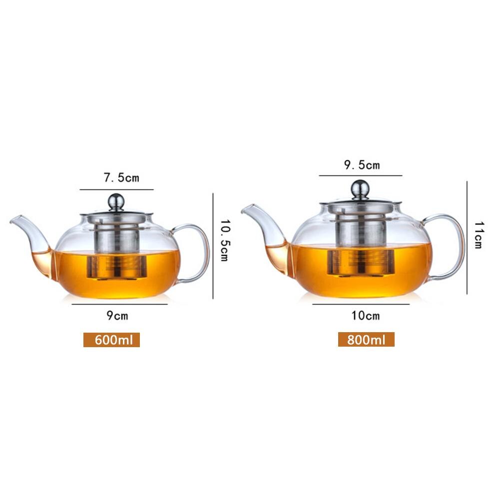Clear Borosilicate Glass Teapot with Stainless Steel Infuser Strainer Heat Resistant Loose Leaf Tea Pot Tool Kettle Set