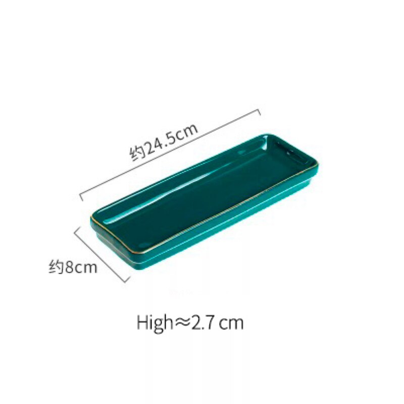 Smaragdgrøn keramik guld indlæg western mad bøf pasta fiske tallerken fad salat suppe ris skål krydderi fad porcelæn bordkrig: Sushi plade