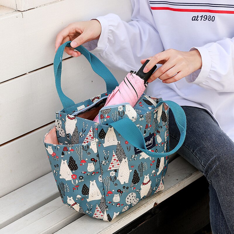 Waterdichte canvas bento box tas met hoge capaciteit draagbare lunchbox tas voedsel draagtas kleine tas