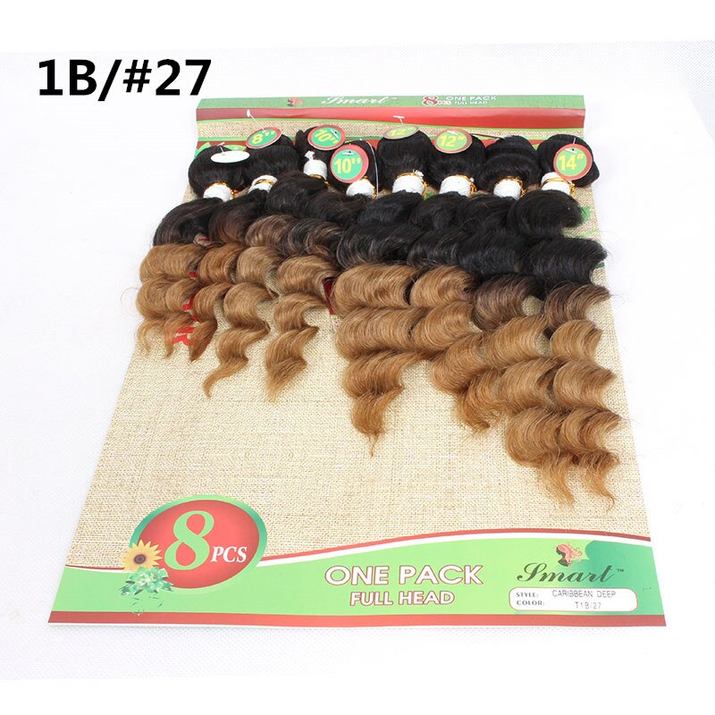 Eunice Ombre Hair Extensions Kinky Curly Weave Synthetic Hair Bundles 8pieces/lot 1 Pack 8-14"INCH: P1B/27