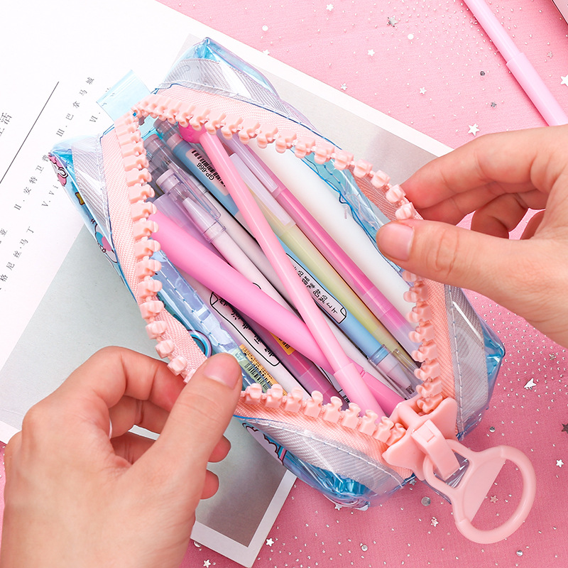 Estuche transparente de unicornio para lápices, estuche escolar de gran capacidad con cremallera, bolsa de almacenamiento, caja de suministros para la escuela, de papelería