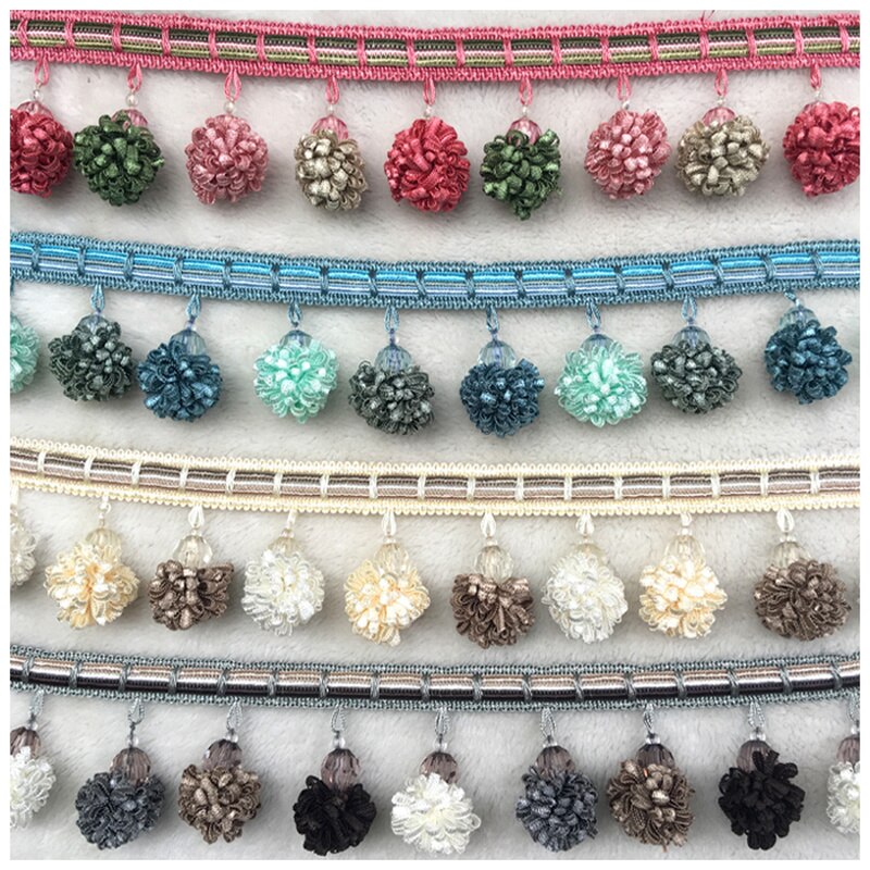 1M Pom Pom Trim Ball Fringe Lint Gordijn Kant Stof Pompom Ballen Kwastje Franjes Trim Kralen Diy Kant Ambachten naaien Accessoires