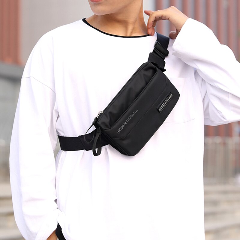 Pochete de nylon à prova d'água com 4 bolsos, bolsa de cintura masculina, simples, resistente a desgaste, preta para mulheres, pochete de celular