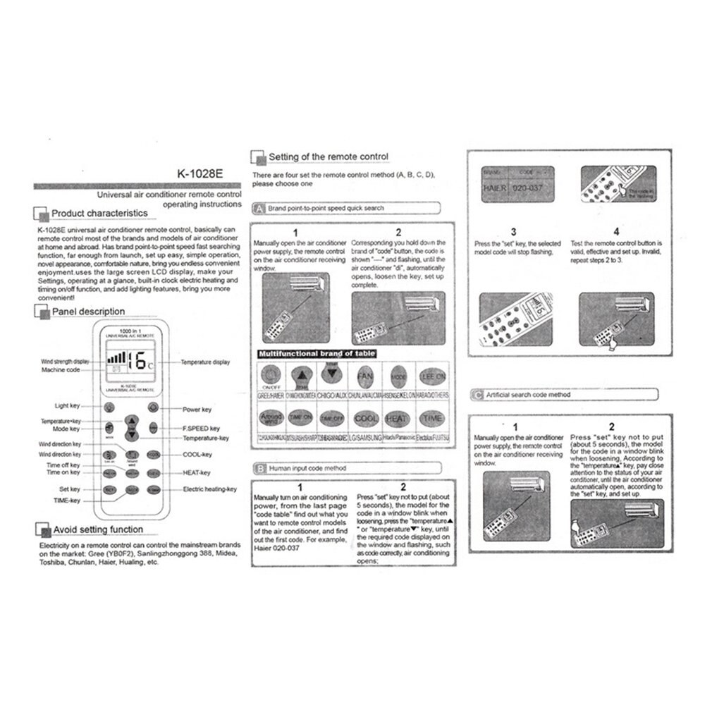Global Universal Air Conditioner Remote Control Simple Operation K-1028E Durable Conditioning Control High Sensitivity RF ONLENY