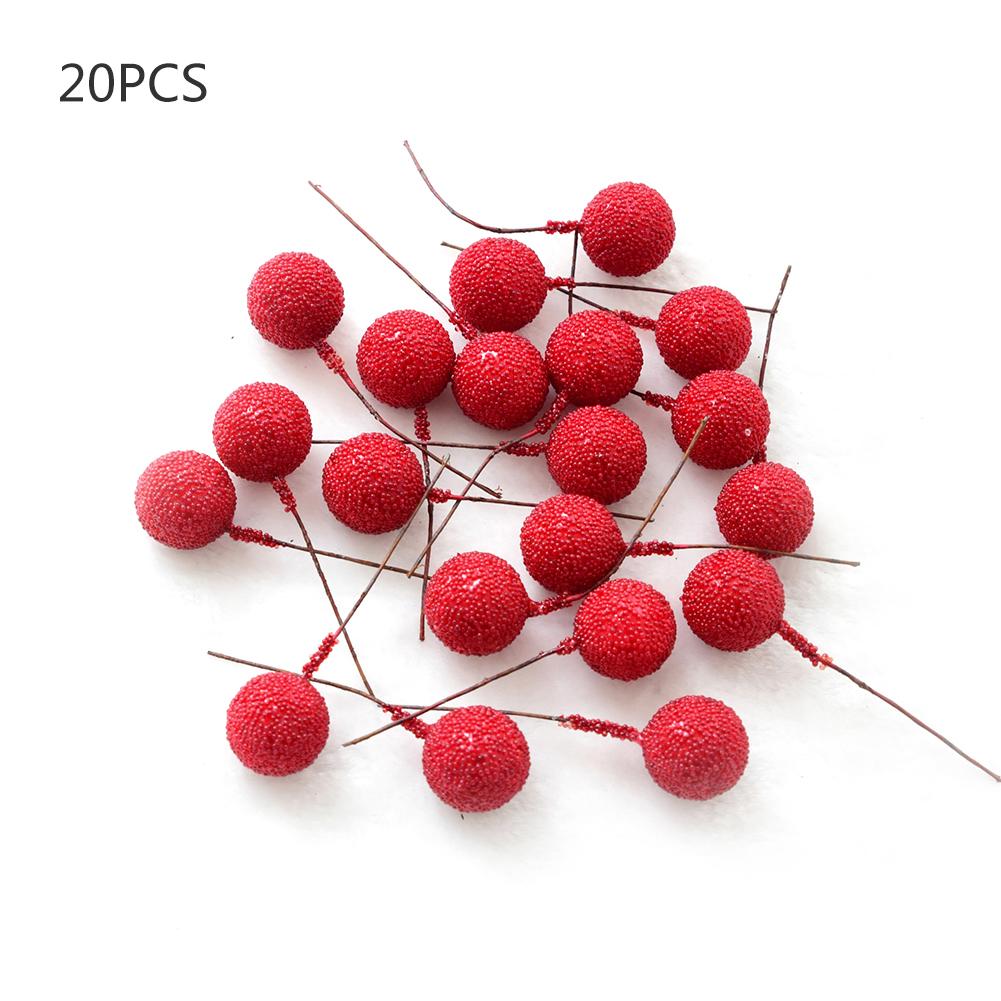 20 stuks/pak kleine kunstbloemen, fruitkersen, kerst, plastic parels, bessen, jaardecoratie voor bruiloftskransen: A